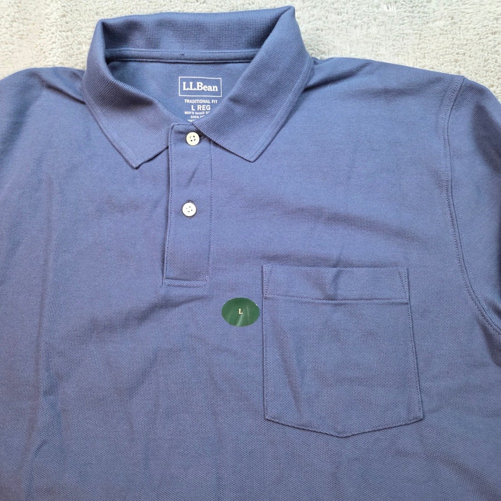 LL Bean‎ Polo Shirt Mens L Traditional Fit Pique Cotton Chest Pocket Blue 300457